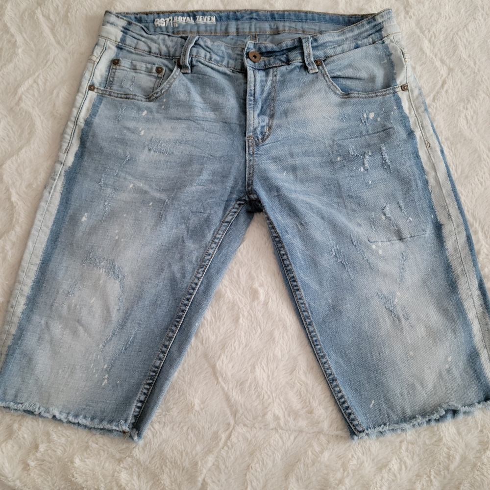Mens Rs7 Royal 7even Distressed Denim Shorts Size 32